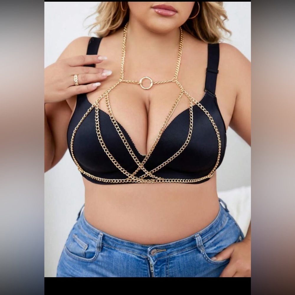Plus Ring Linked Chain Detail Harness Bra size XL
